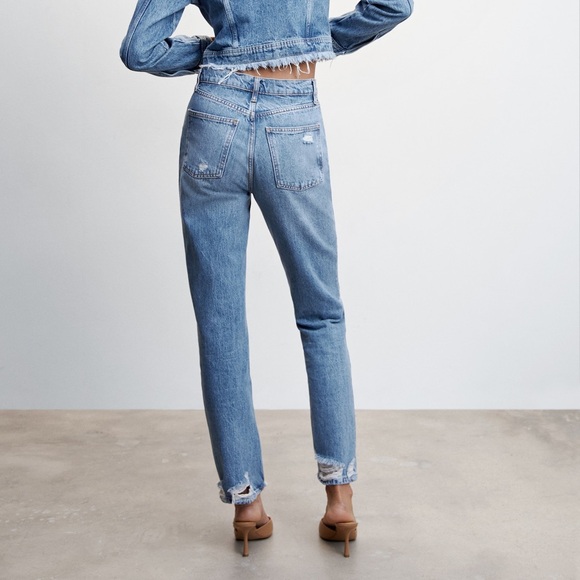 Mango Ripped High Rise Straight Jeans - Picture 2 of 10